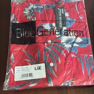 Blue Generation Red Floral Men's Casual Button Down Shirt